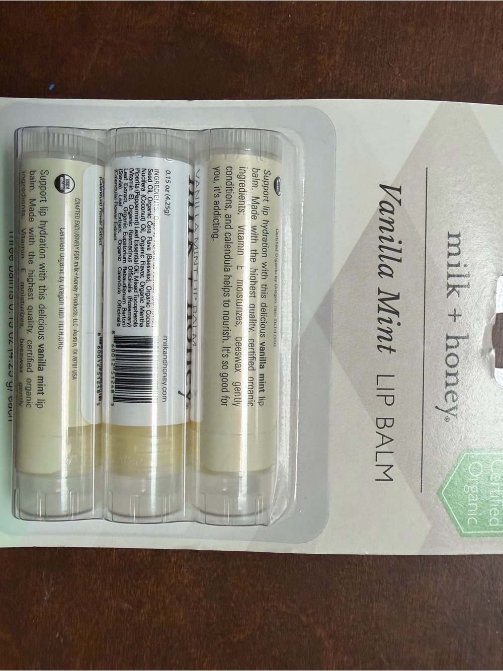 milk + honey Vanilla Mint Lip Balm 3-Pack - White/Cream